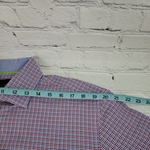 Tattersall London Shirt Men's 17 34/35‎ Red & Blue Plaid Check Button Up Dress - Picture 9 of 13